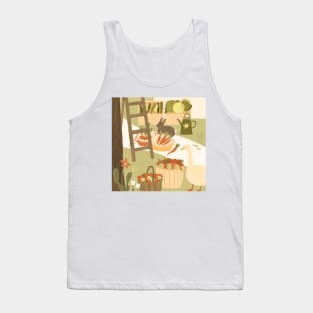 Farm bunny and goose surrounded by apple baskets Tank Top